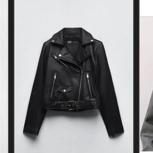 Zara black biker faux leather jacket